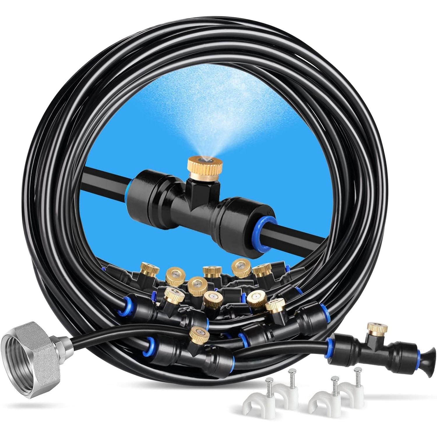Buy now HOMENOTE Misting Cooling System, 26FT (8M) Misting Line + 7 Brass Mist Nozzles + Brass Adapter(3/4") Outdoor Mister for Patio Backyard Garden Greenhouse 59FT 18M at indiglob india