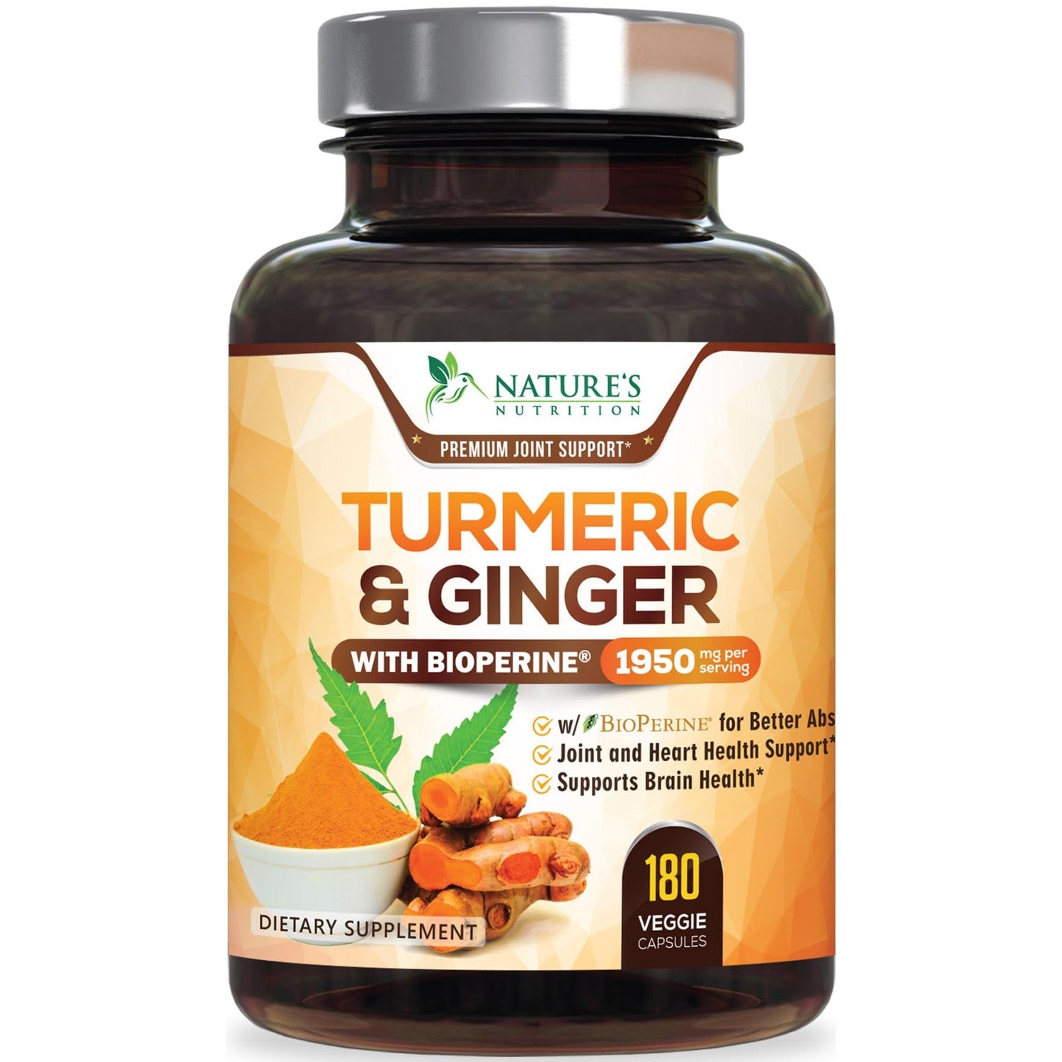 Turmeric Curcumin Supplement - 95% Curcuminoids with Organic Turmeric & Ginger, BioPerine Black Pepper Extract for Best Absorption, Natural Vegan Joint Support, Non-GMO, Bottled in USA - 240 Capsules