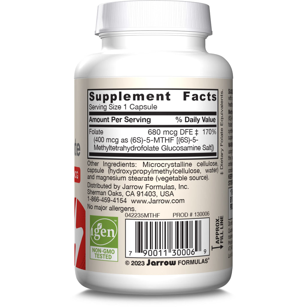 Jarrow Extra Strength Methyl Folate, Folate 400 mcg, 60 Capsules | Dietary Supplement for Cardiovascular and Neurologic Health Support, 60 Day Supply