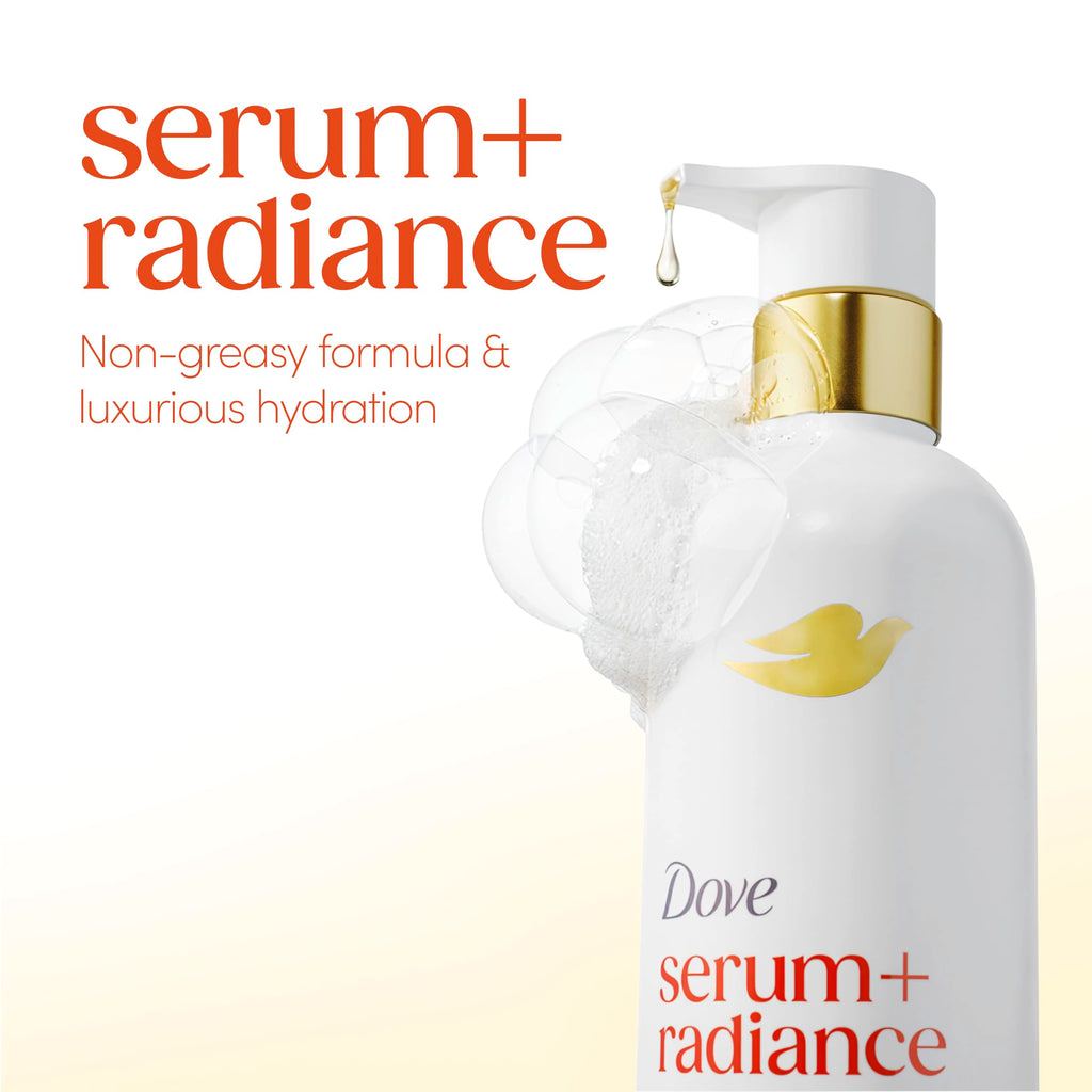 Dove Serum+Shower Oil Body Wash Radiance, Jojoba & Monoi Flower, 15.3 fl oz | Hydrating shower oil body wash with glycerin serum for soft, radiant skin without greasy residue.