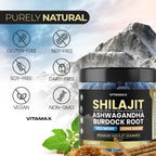 Pure Shilajit Gummies, Sea Moss, Ashwagandha, 105+ Trace Minerals – Organic Burdock Root & Lions Mane Mushroom - Blue Razz – Vegan & Non-GMO – Made in USA – 60ct