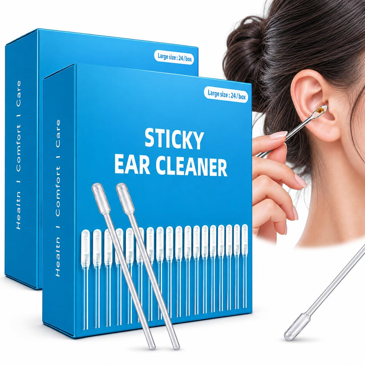 HAVENVOGUE Sticky Ear Cleaning Stick, 48PCS Reusable Silicone Adhesive Ear Wax Removal Tools, Soft Earpick Swabs with Dust Cover, Portable Gentle Ear Cleaner Kit for All Ages