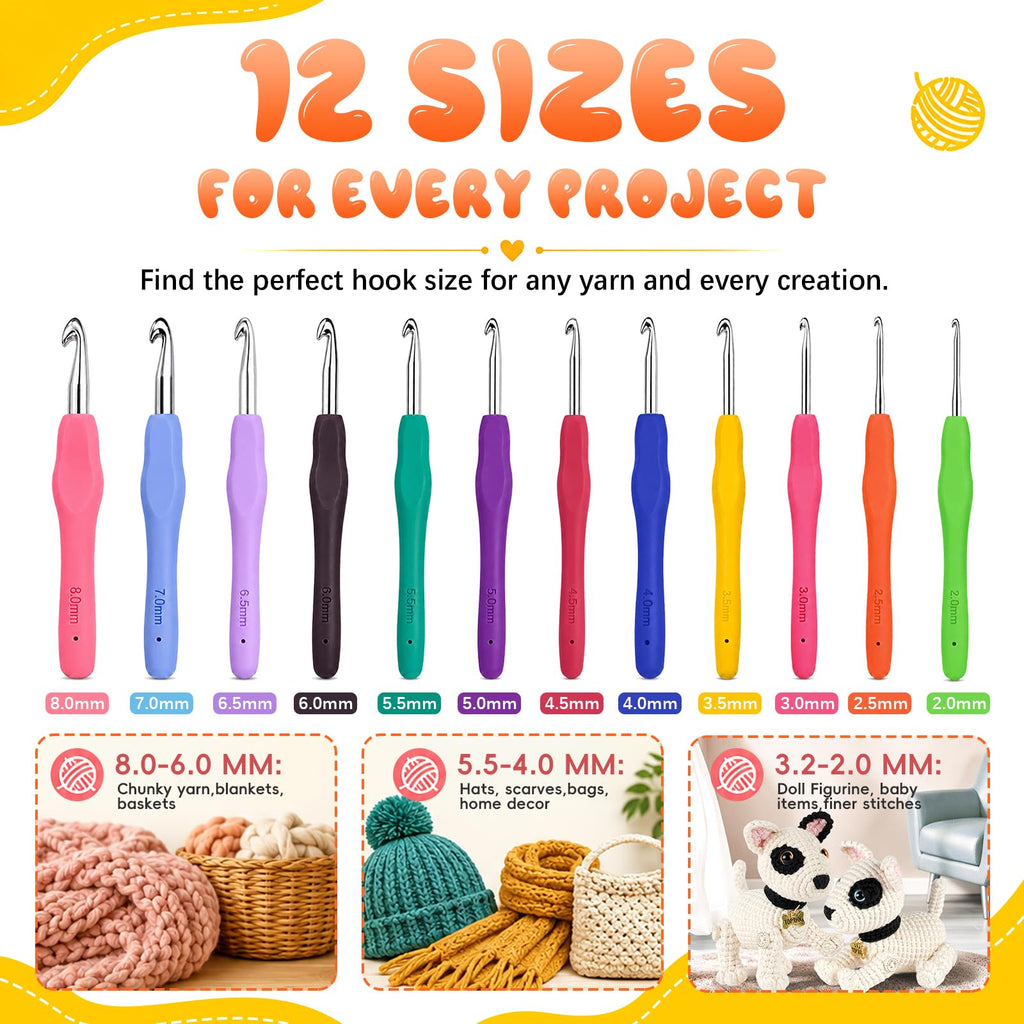 Crochet Hooks 12 Sizes Crochet Hook Set, 50 Pack Yarn Crochet Kit for Beginners, Knitting Needles with Ergonomic Handles for Arthritic Hands, Crochet Needle Kit with Blue Case for Crocheters