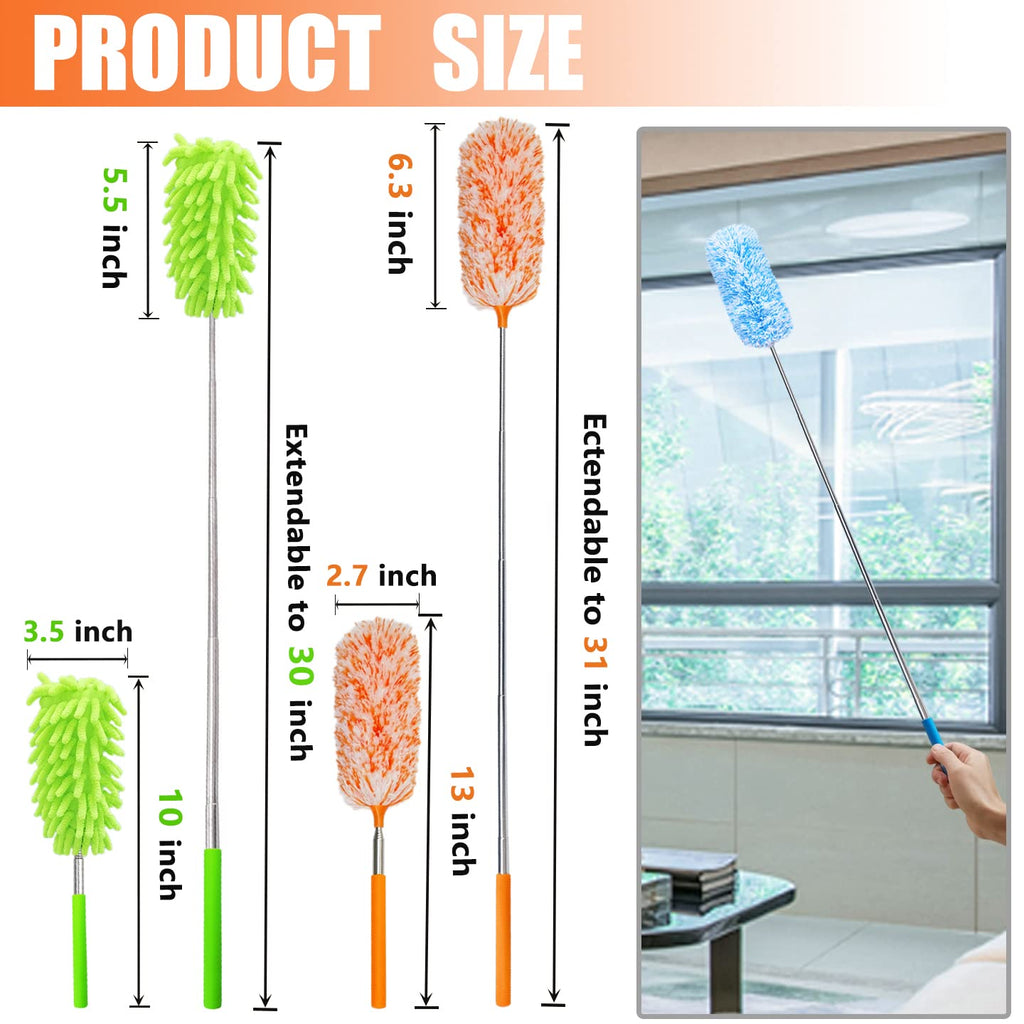 4 pcs Extendable and Washable Microfibre Feather Duster,13" to 30" Reachable, Microfibre Cleaning Tool, Small Dusters for Cleaning Office, Car, Computer, Furniture, Sofa
