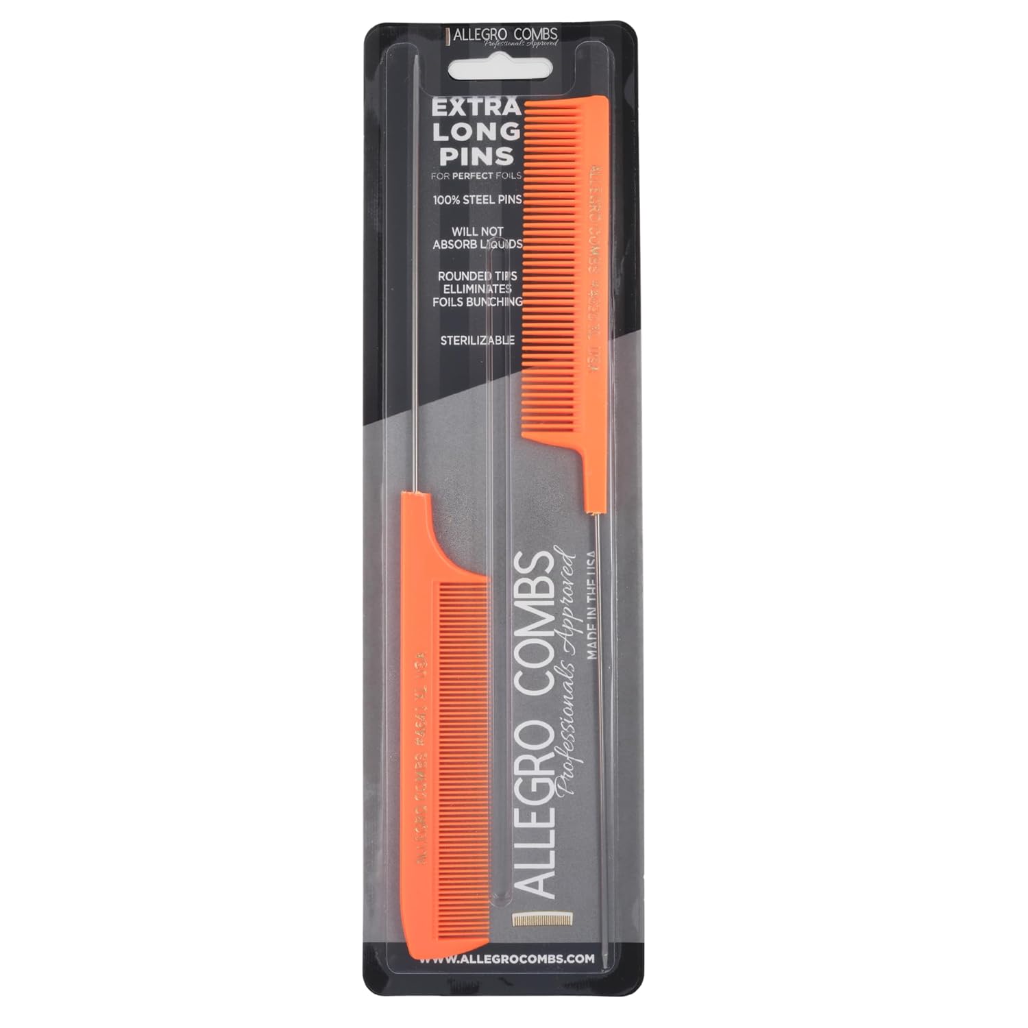 Buy now Allegro XL Pintail Rat Tail & Parting Combs - Metal Tail Foiling & Pin Combs (2 Pc. AQUA & WHITE) Neon Orange at indiglob india