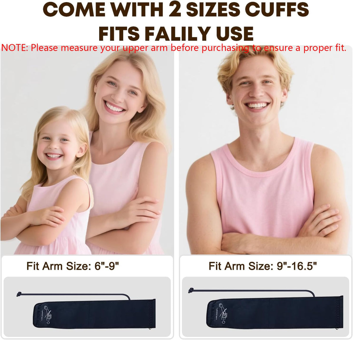 Arm Blood Pressure Monitor with 2 Cuffs, Pediatric Blood Pressure Cuff 6"-9"，Medium/Large Cuff 9"-16.5"， Includes 4 AAA Batteries