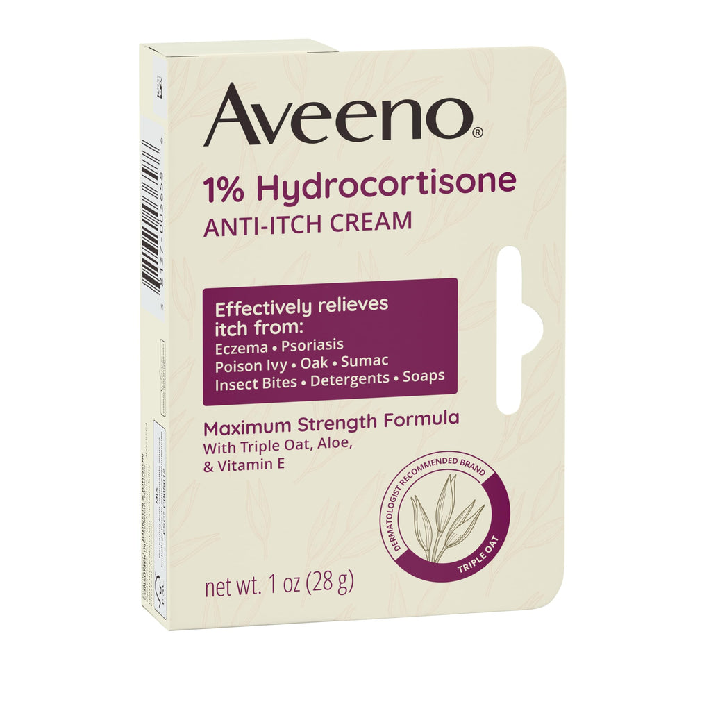 Aveeno Maximum Strength 1% Hydrocortisone Anti-Itch Cream, Triple Oat, Aloe & Vitamin E For Itch Relief From Eczema, Psoriasis, Insect Bites, Poison Ivy, Oak & Sumac & Detergents, 1 oz, 2 Pack
