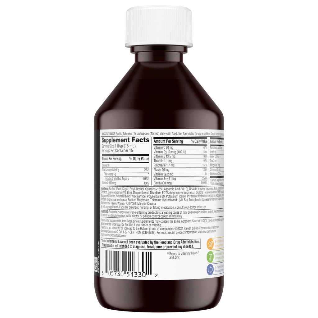 Centrum Liquid Multivitamin for Adults, Citrus Flavor, 8 fl oz | Contains B Vitamins, Vitamin C, Vitamin E and Antioxidants, Supports Healthy Immune Response, GLP-1 Support