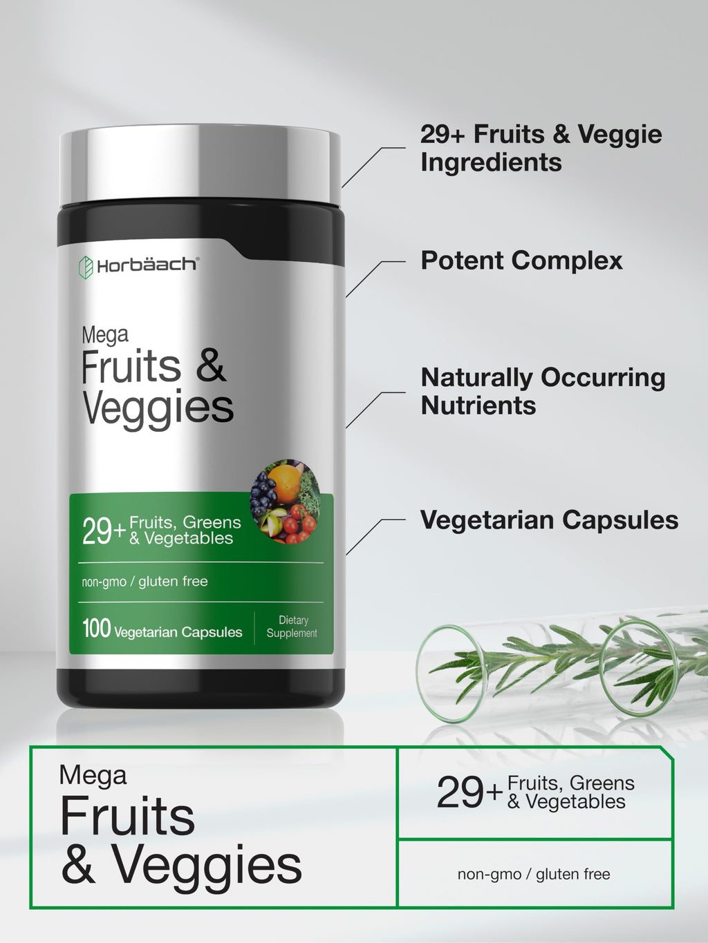 Horbäach Mega Fruits and Veggies Supplement | 100 Capsules