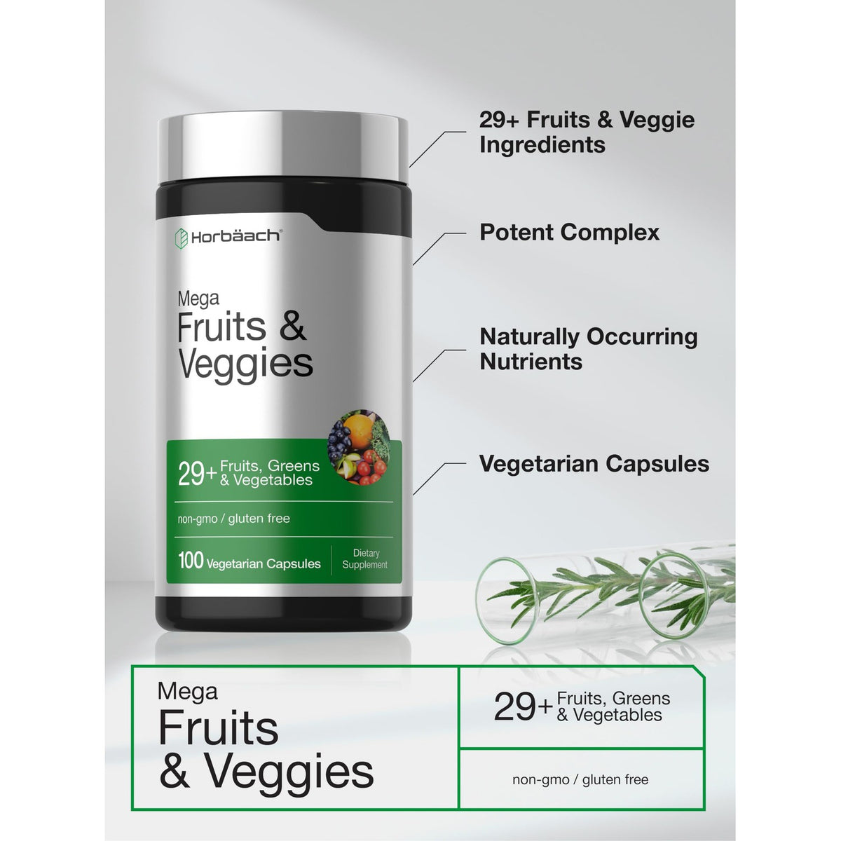 Horbäach Mega Fruits and Veggies Supplement | 100 Capsules