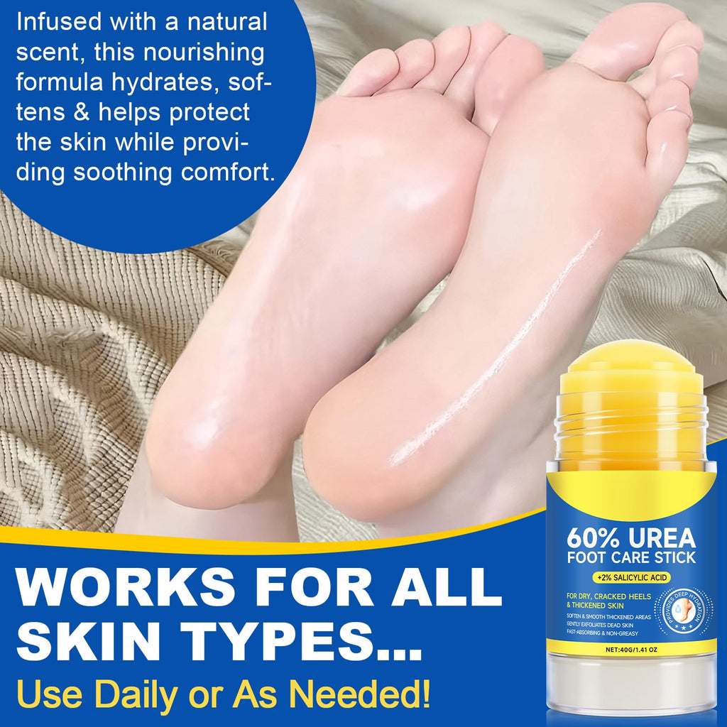60% Urea Cream Stick plus 2% Salicylic Acid, Maximum Strength Urea Foot Cream Callus Remover for Dry Cracked Heels, Hands, Knees,Exfoliating Moisturizer, Dead Skin Remover Foot Balm 1.4oz (1pcs)