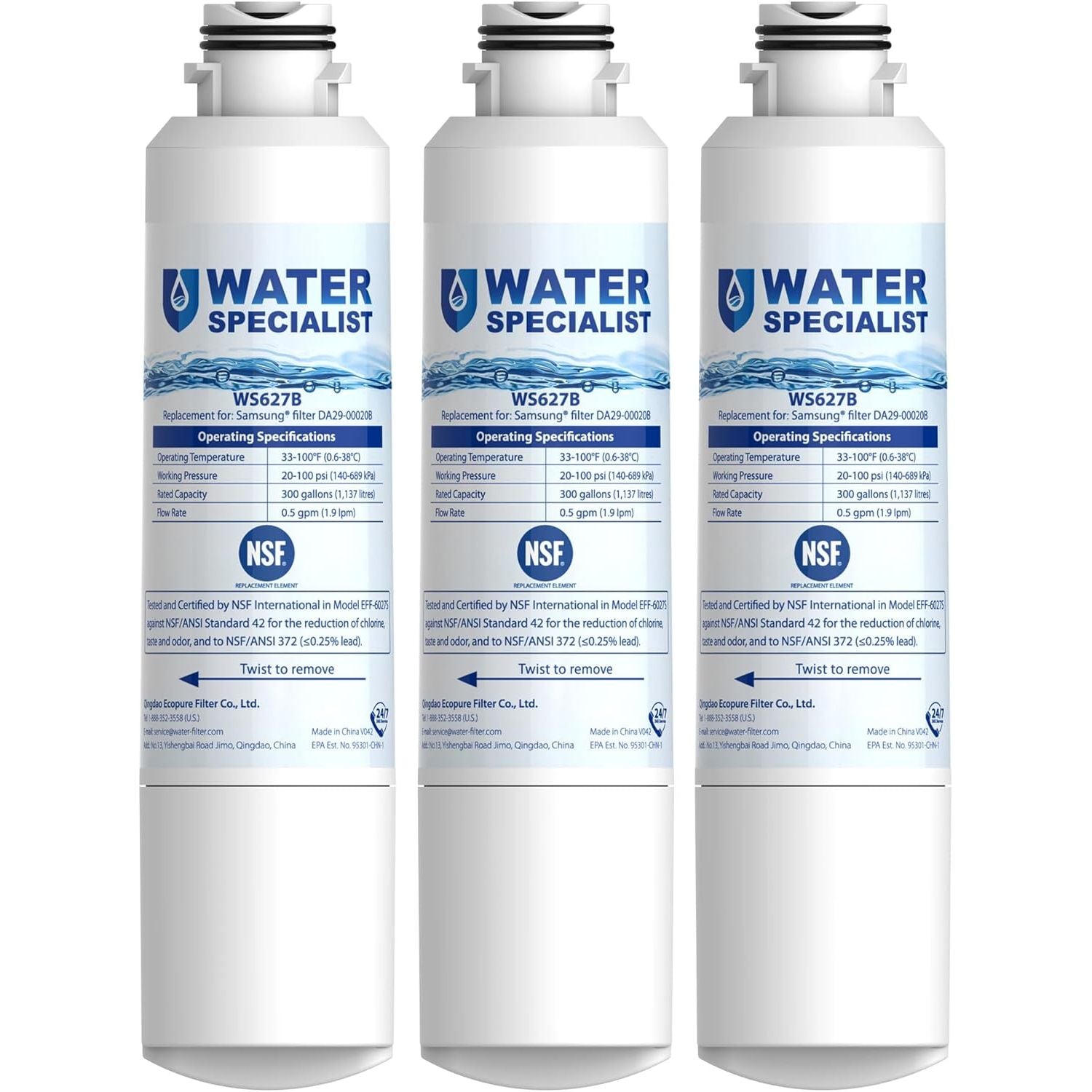 Buy now Waterspecialist DA29-00020B Replacement for Samsung Water Filter DA29-00020B, HAF-CIN/EXP, DA29-00020B-1, HDX FMS-2, RS25J500DSR, RF28HMEDBSR, RF263BEAESR, RF4287HARS, DA97-08006A-1, 2 Filters 3 Count (Pack of 1) at indiglob india