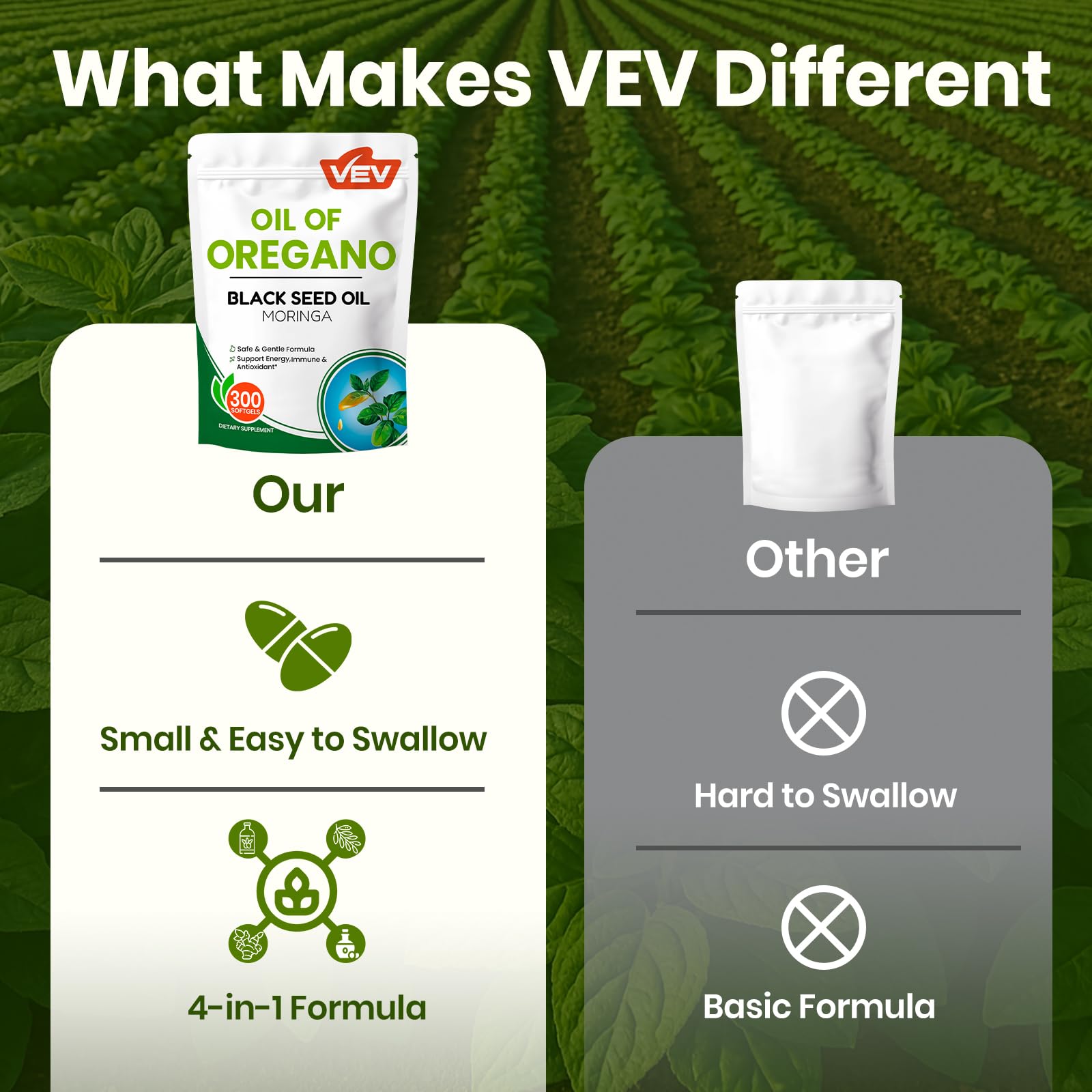 VEV Oil of Oregano with Black Seed Oil & Moringa, Organic, 300 Softgels | Aceite de Orégano, Carvacrol-Rich, Opaque Airtight Packaging