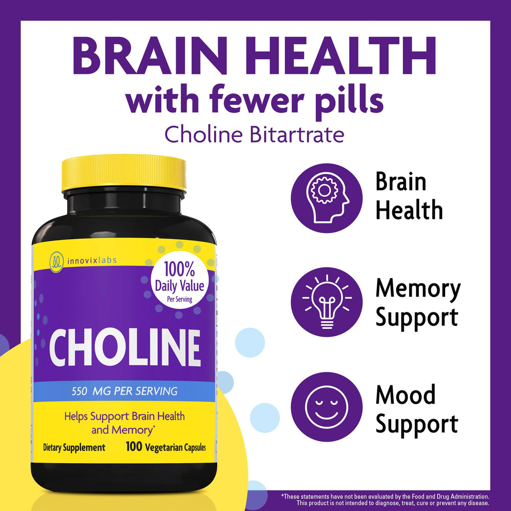 InnovixLabs Choline Supplement 550 mg Supports Memory & Focus, 100 Capsules