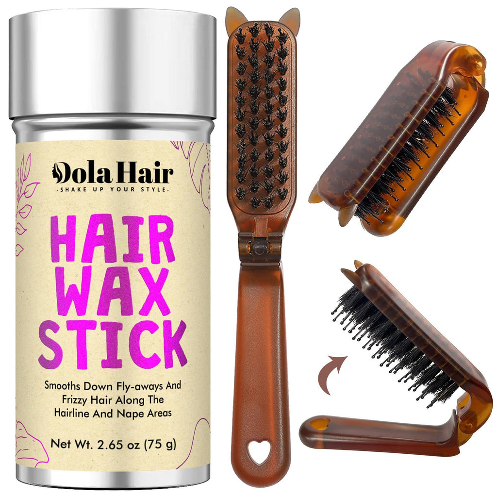 Dolahair Portable Travel Hair Wax Stick - Slick Hair Pomade with Smoothing Brush for Women, Kids & Girls' Hair Styling