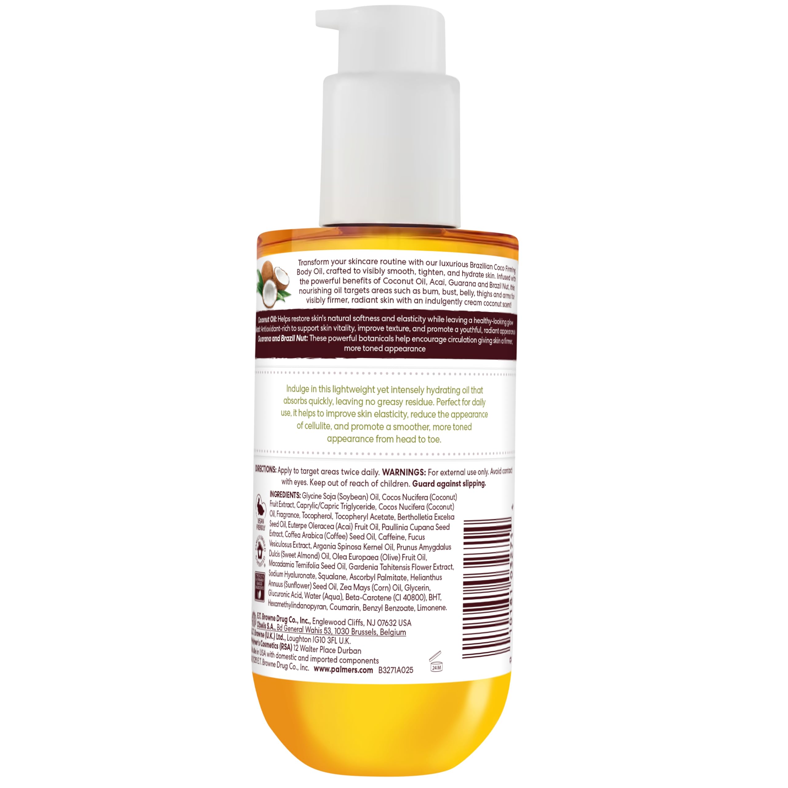 Palmer's Brazilian Cocoa Firming Body Oil, Coconut Oil Formula (6.5 Fl Oz) | Helps with Skin Tightening & Firming of Bum, Bust & Belly with Vitamin E, Provides 48hr Moisture, Dermatologist Approved