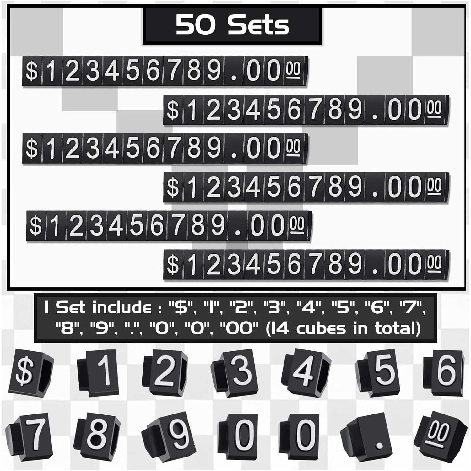 Buy now Qunclay 50 Sets Price Display Cube Number Letter Price Tag Cube Blocks Adjustable Dollar Display Stand Small Counter Kit for Jewelry Retail Vending Machine Shop Signs(White Number,Black) at indiglob india