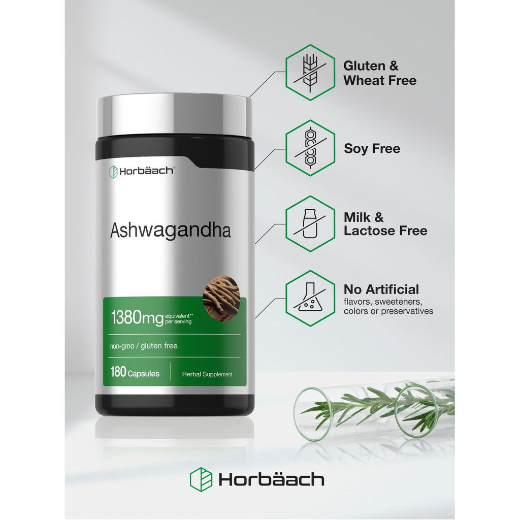 Horbäach Ashwagandha Root Supplement | 180 Capsules | for Women and Men