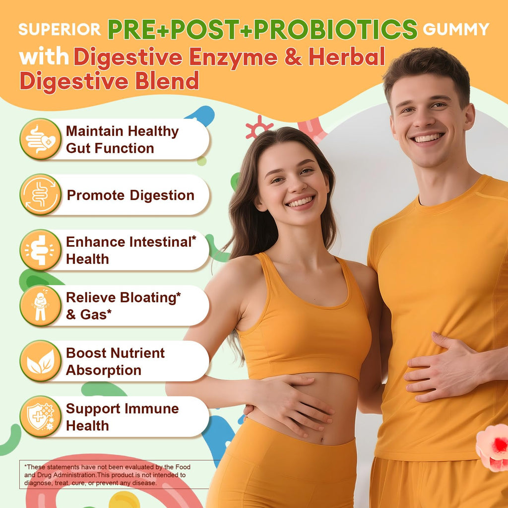 Totaria Sugar Free 5-in-1 Probiotic Prebiotic Postbiotic Gummy, 36 Strains Probiotics for Women Men with Fiber, Digestive Enzymes, Peppermint, Complete Immune, Gut & Digestive Support, Vegan, 60 Ct