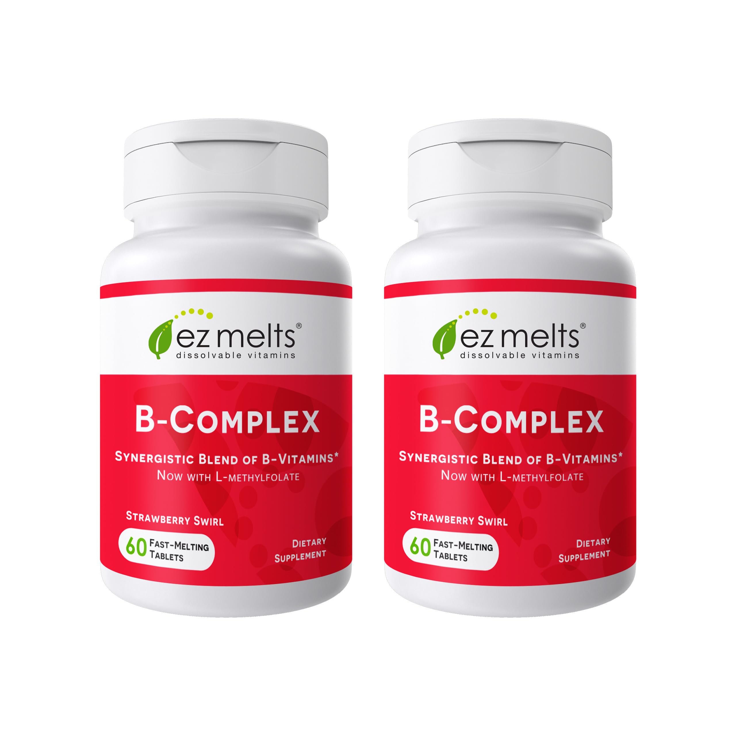 EZ Melts Dissolvable B-Complex - Vitamin B Complex - Provides Energy Metabolism & Heart Health Support - with Methylated B12 & Folate - Non-GMO & Vegan - Strawberry Swirl - 60 Tablets (60 Servings)