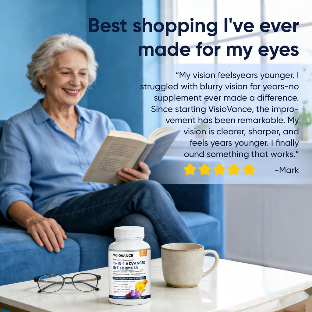 VisioVance 15 in 1 Advanced Eye Formula - Eye Vitamins Formula with All 3 Carotenoids, Lutein & Zeaxanthin, Bilberry Extract and Saffron, 60 Count(1)