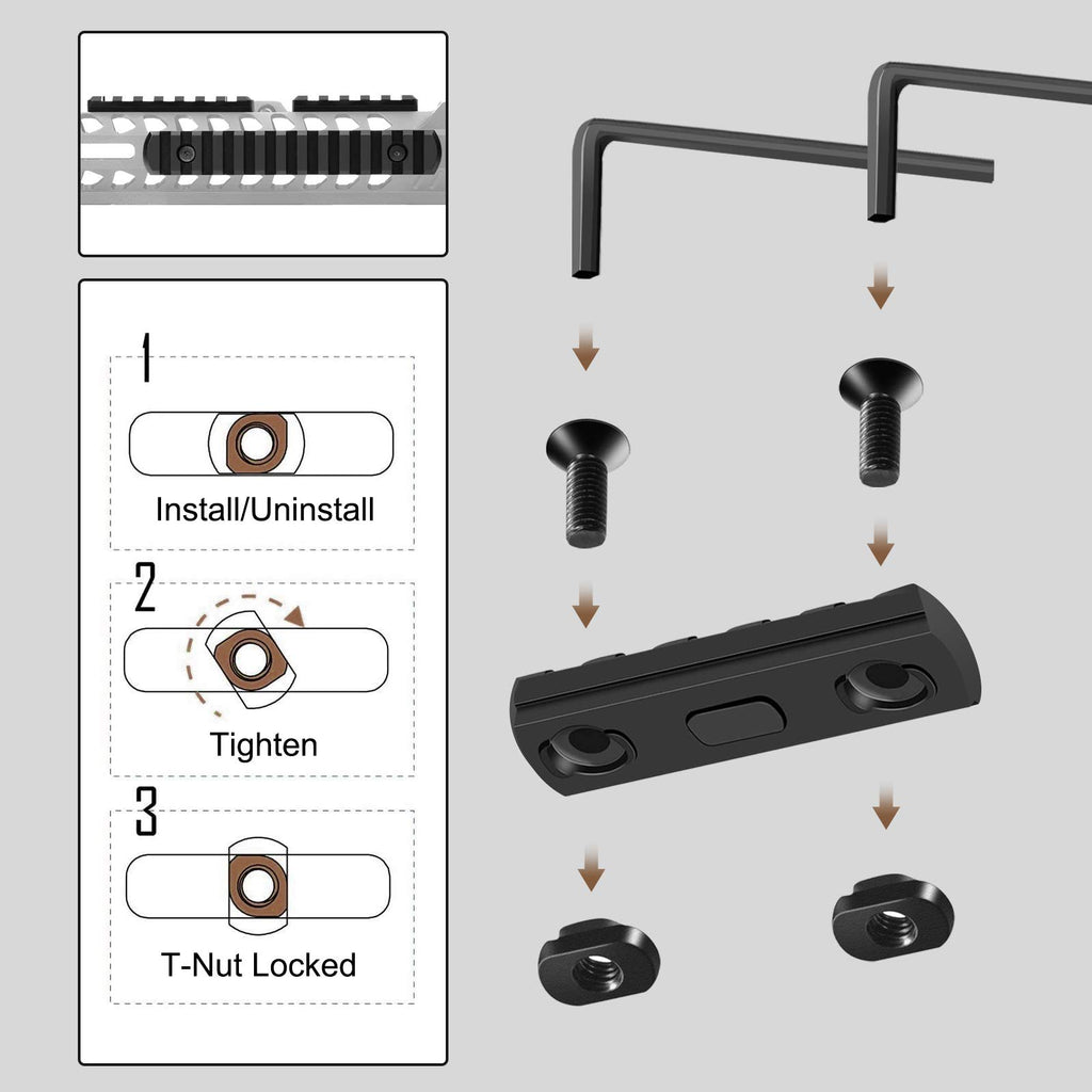 Bontok Single Picatinny Aluminum Accessory Rail Set 3 5 7 9 11 13 Slots with 13 T-Nuts & Screws, 6 Wrench-Rounded Corner
