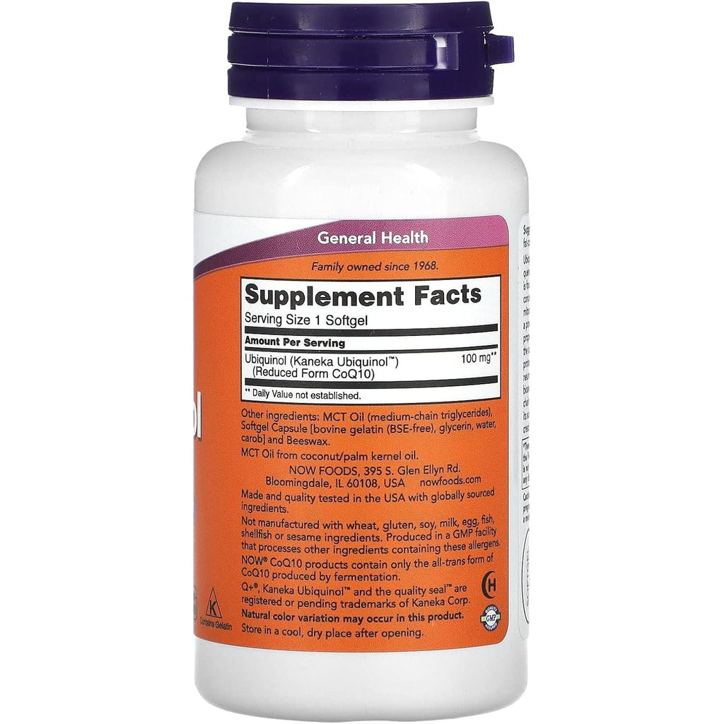 Buy now NOW Foods Supplements, Ubiquinol 100 mg, High Bioavailability (the Active Form of CoQ10), 60 Softgels at indiglob india