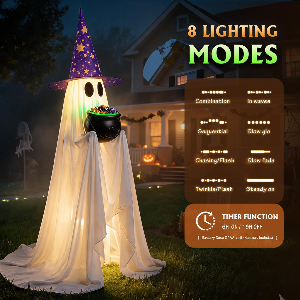 Halloween Candy Ghost Decor with Lighted Cauldron - 53'' Large Ghost Decor