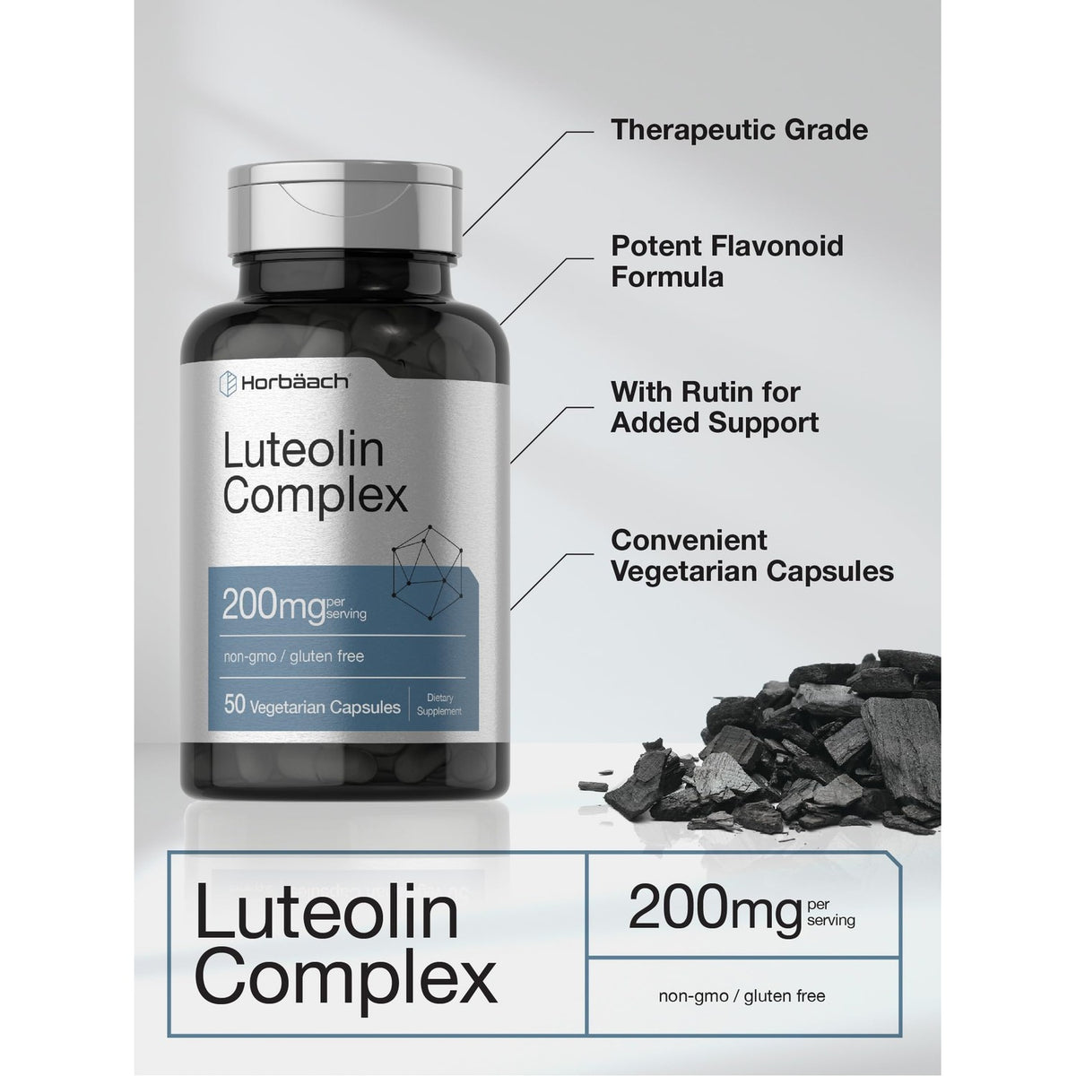 Horbäach Luteolin Supplement | 200mg | 50 Capsules | Complex with Rutin