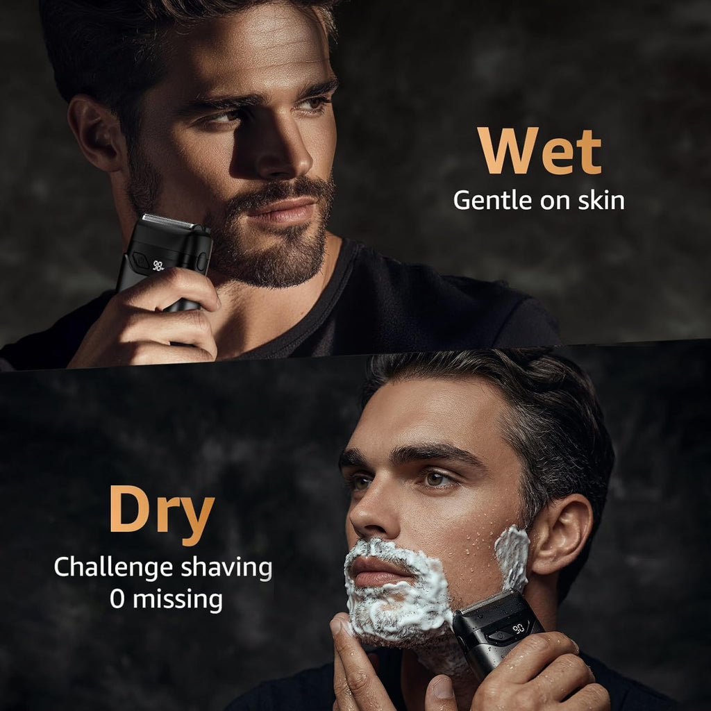 Mbzoey Electric Foil Shavers for Men: IPX7 Waterproof - Magnetic Cover | Mini Razor for Travel - Face Shaver with LED Display & USB-C Fast Charge - Micro-Comb Technology & Precision Blades