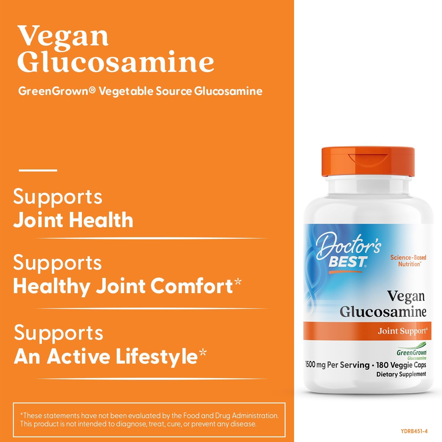 Buy now Doctor's Best Vegan Glucosamine Sulfate, Joint Support, Non-GMO, Vegan, Gluten Free, Soy Free, 750 mg 180 Veggie Caps at indiglob india