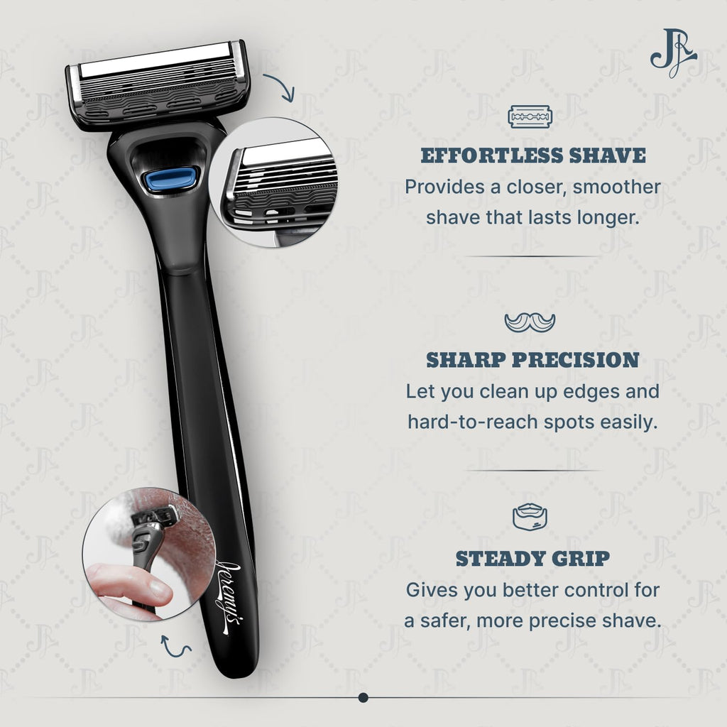 Jeremy's Razors for Men - Precision 5 Razor Blade Refills - 8 Cartridges (Fits All 2nd Gen Jeremy's Handles) - Precision Trimmer, Stainless Steel Design, Lubricating Strip - Men's Shaving Blades