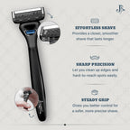 Jeremy's Razors for Men - Precision 5 Razor Blade Refills - 8 Cartridges (Fits All 2nd Gen Jeremy's Handles) - Precision Trimmer, Stainless Steel Design, Lubricating Strip - Men's Shaving Blades