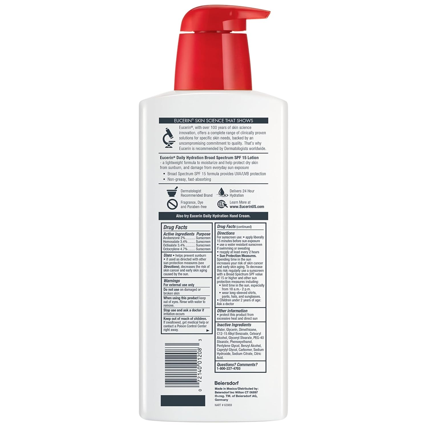 Buy now Eucerin Daily Hydration Lotion with SPF 15 - Broad Spectrum Body Lotion for Dry Skin - 16.9 fl. Oz. Pump Bottle (Pack of 3) at indiglob india