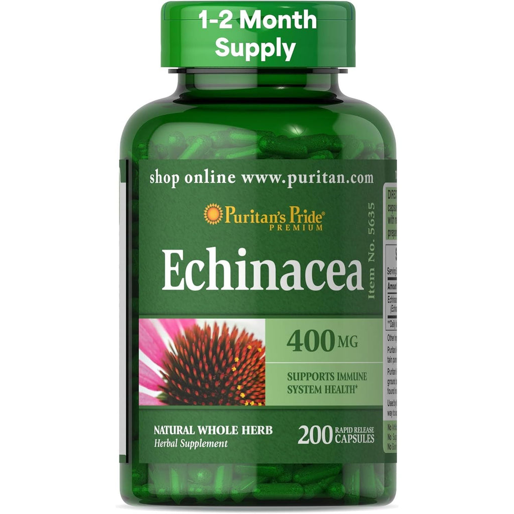 Buy now Puritan's Pride Premium Echinacea Natural Whole Herb Herbal Supplement 400mg, Dietary Supplement for Health, Immune System Support, 200 Rapid Release Capsules 200 Count (Pack of 1) 200 count, 1 pack at indiglob india