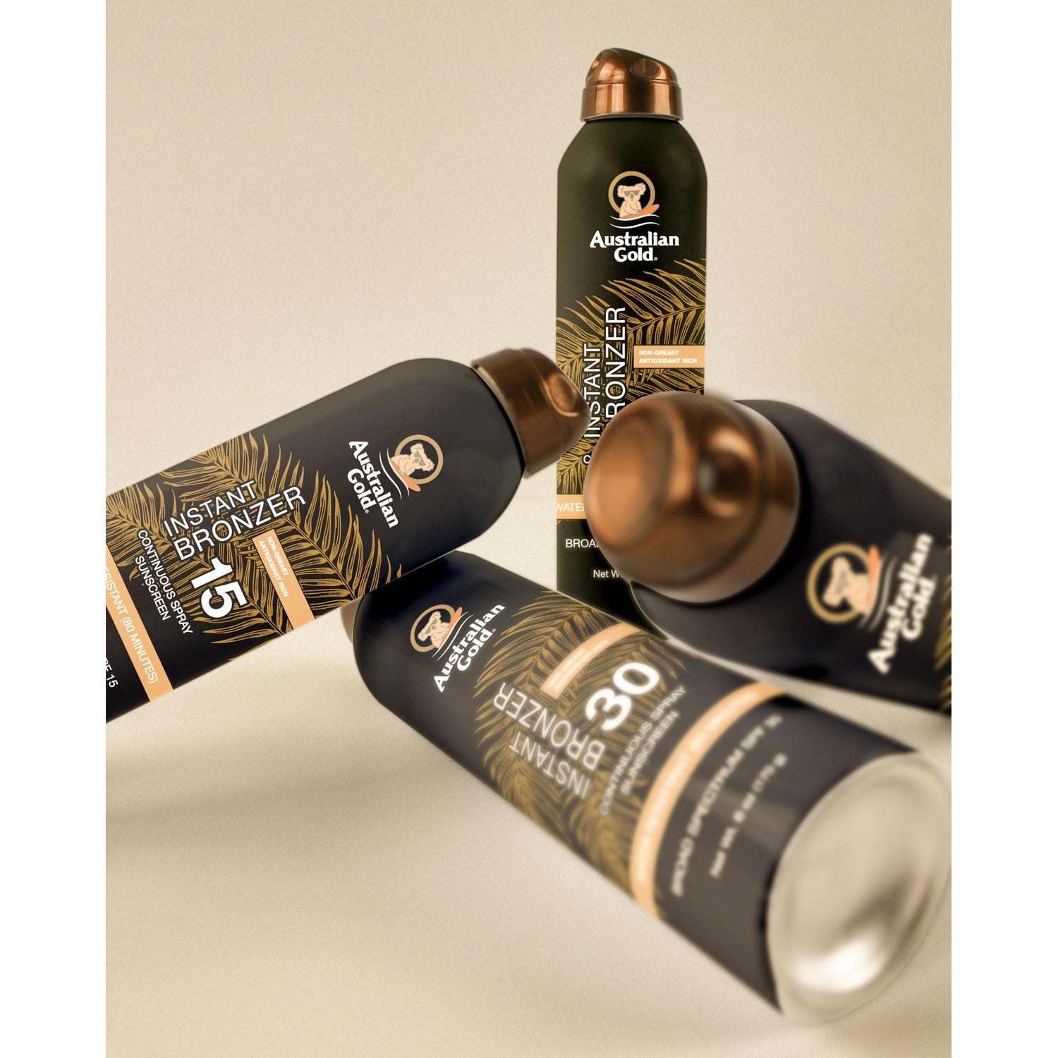 Australian Gold Continuous Spray Sunscreen with Instant Bronzer SPF 30, Immediate Glow & Dries Fast Water Resistant NonGreasy Oxybenzone Free Cruelty Free, Bronzer New, Orange, 6 Oz