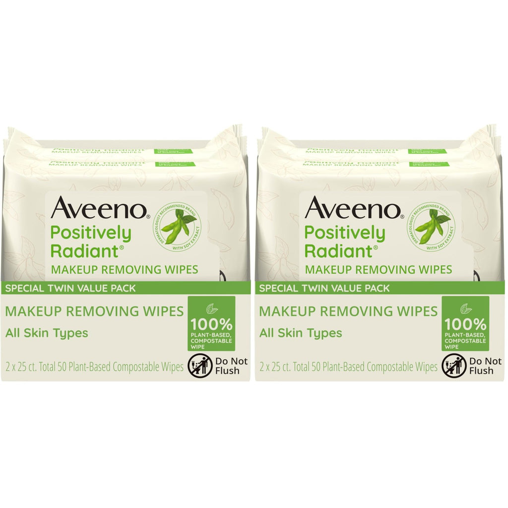 Buy now Aveeno Positively Radiant Alcohol Free Makeup Removing Face Wipes, Ultra Soft, Gentle, Non-Comedogenic Facial Cleansing Towelettes Leave Skin Feeling Clean & Soft, Sulfate Free, 25 ct at indiglob india