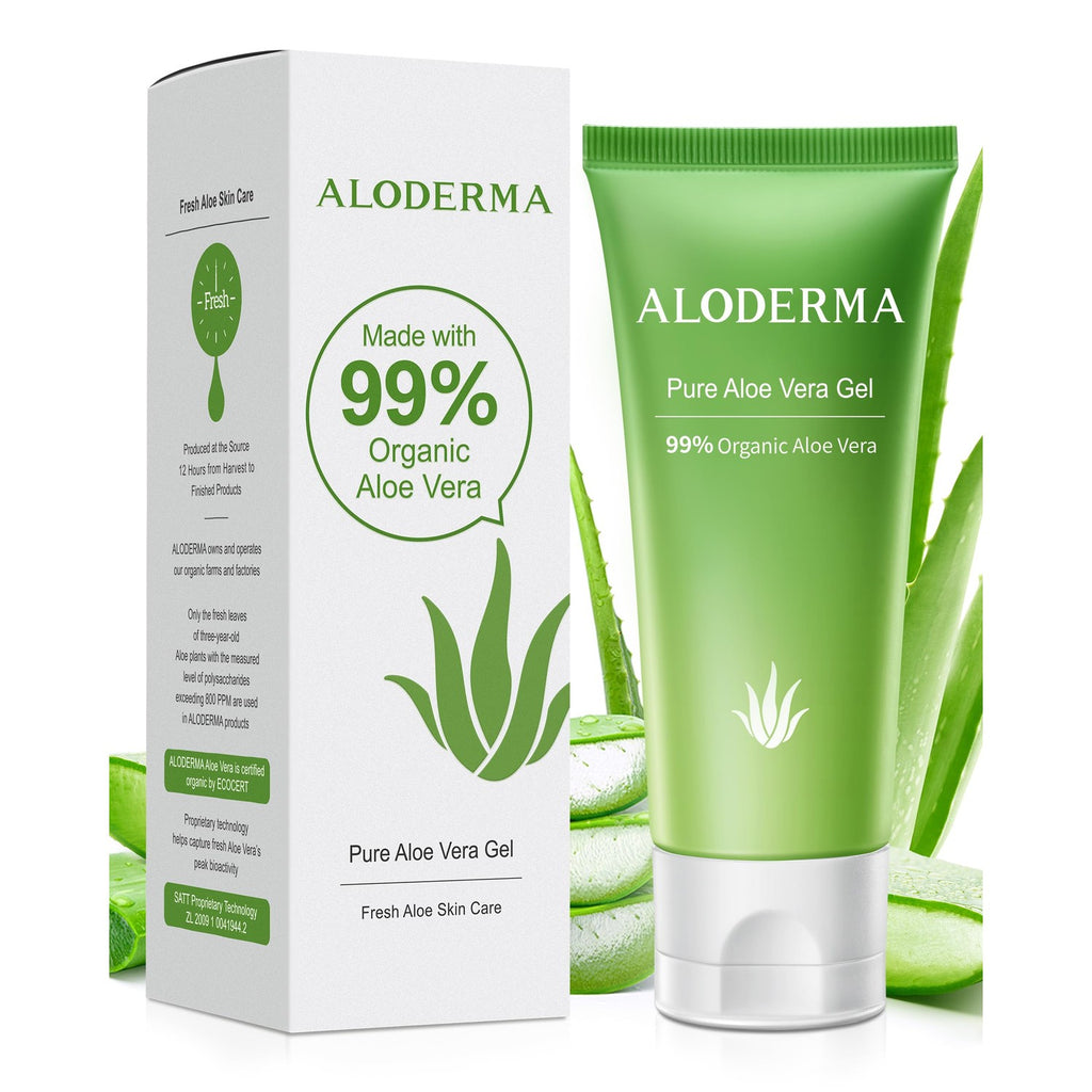 Aloderma Aloe Vera Gel Made within 12 Hours of Harvest with 99% Pure Organic Aloe Vera, Naturally Hydrating for Soothing Skincare, Moisturizing Aloe Gel for Skin, Face, Sensitive Skin - 4oz - 2ct