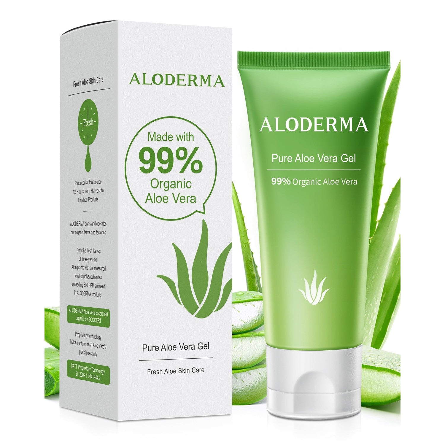 Aloderma Aloe Vera Gel Made within 12 Hours of Harvest with 99% Pure Organic Aloe Vera, Naturally Hydrating for Soothing Skincare, Moisturizing Aloe Gel for Skin, Face, Sensitive Skin - 4oz - 2ct