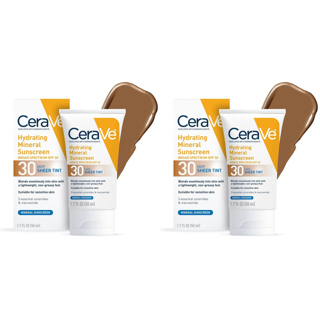 CeraVe Tinted Sunscreen for Face, Mineral SPF 30 Moisturizer, Medium, 1.7oz | Skin Care, Face Sunscreen, Hyaluronic Acid, Zinc Oxide, Titanium Dioxide, Sheer Tint, Healthy Glow, Blends Seamlessly