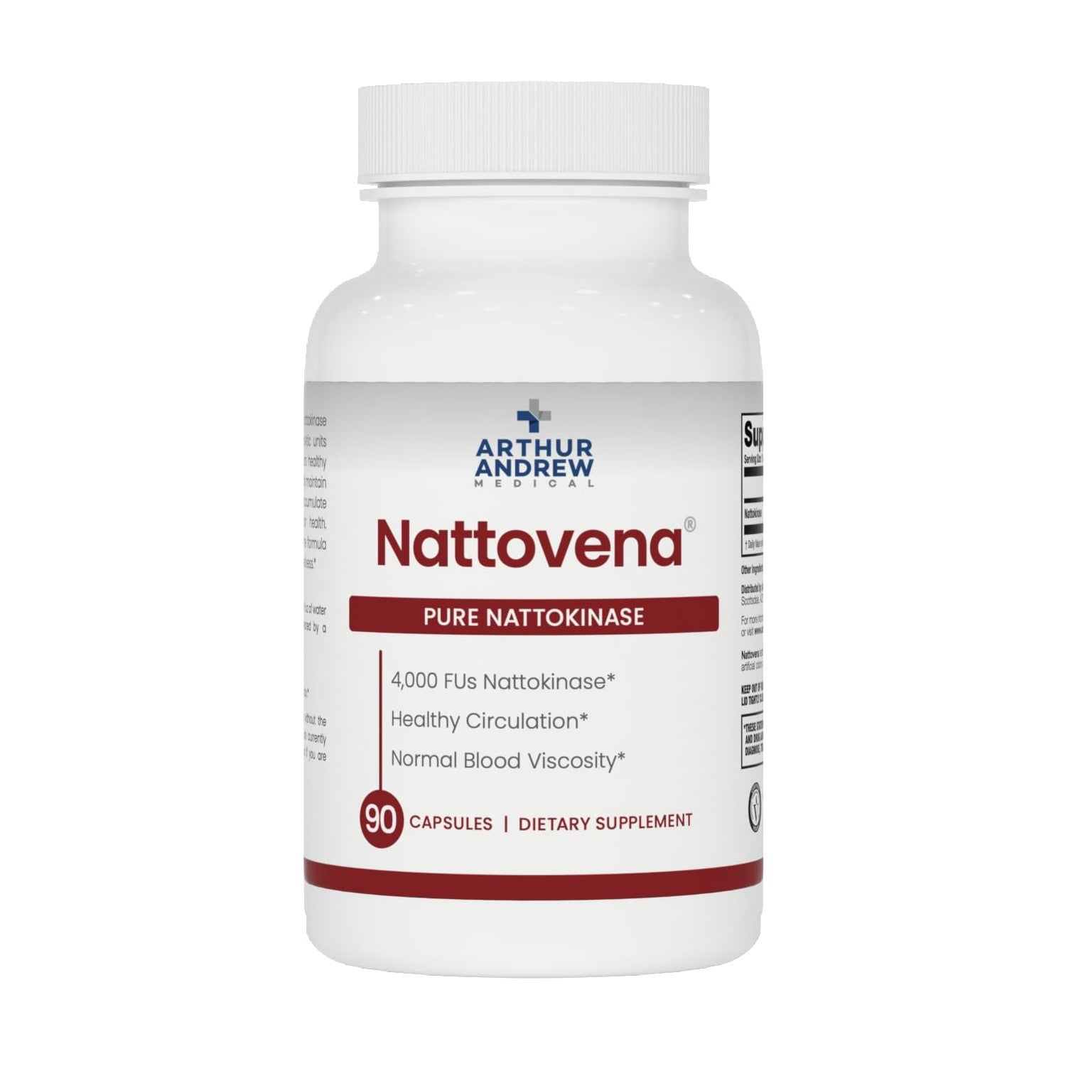 Arthur Andrew Medical, Nattovena, Pure Nattokinase 4000 FU, 90 Capsules | Double Strength Pure Nattokinase 4000 FU. Cardiovascular Support, & Healthy Blood Viscosity. Soy Free, Non-GMO, Vegan