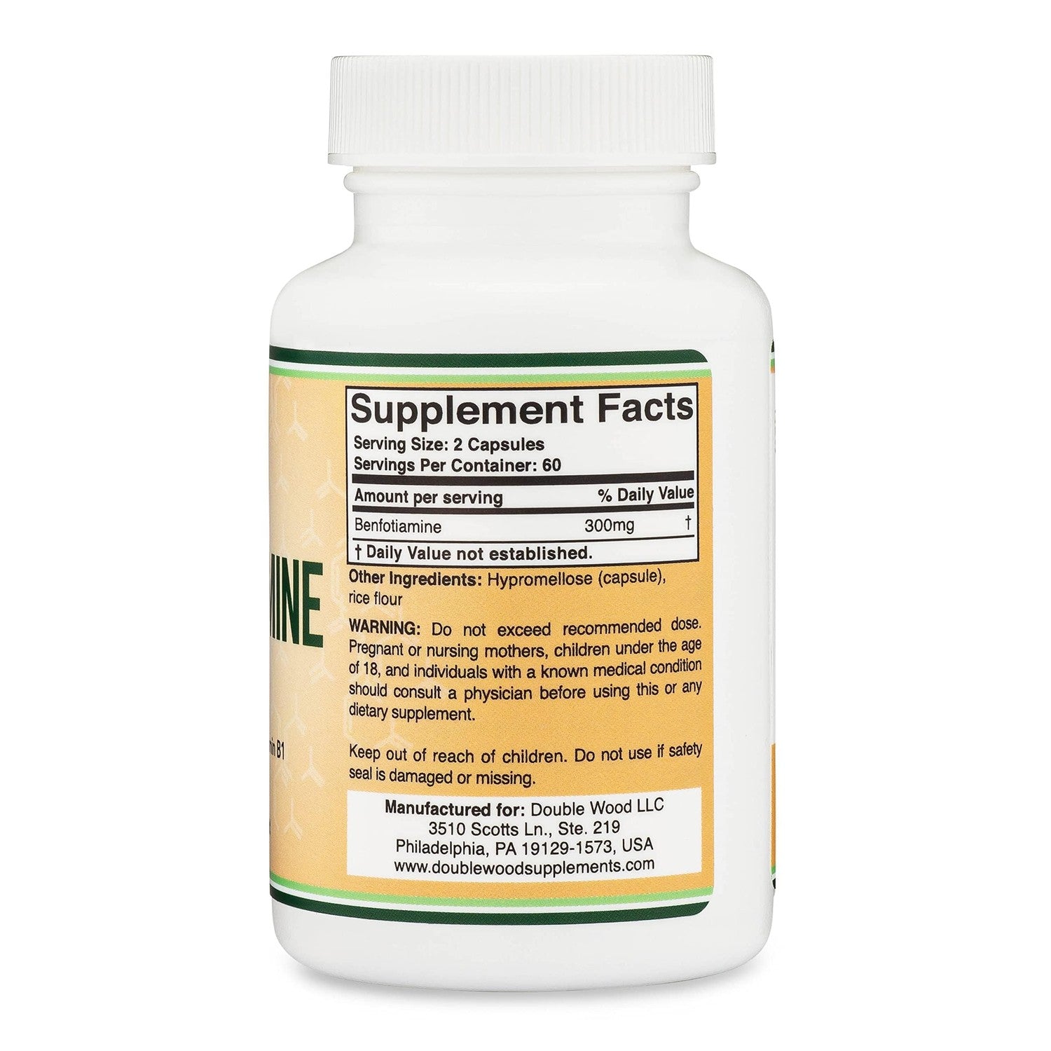 Benfotiamine 300mg Servings (Third Party Tested, 120 Capsules, 150mg Per Cap) Non-GMO, to Boost Thiamine B1 Levels (More Absorbable Than Thiamine, Fat Soluble) by Double Wood (Pack of 2)