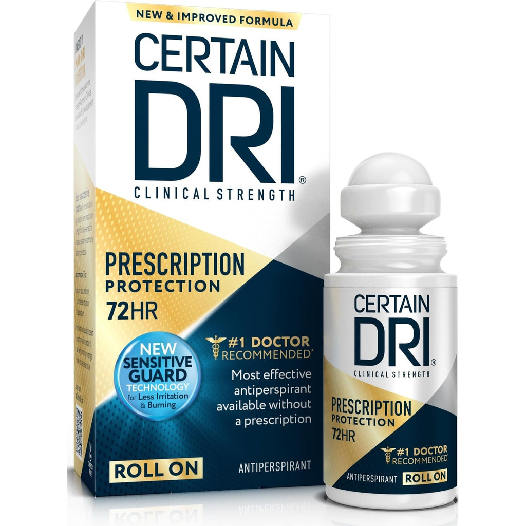 Certain Dri Prescription Strength Clinical Antiperspirant Roll-On, 1.2 oz | 72-Hour Sweat & Odor Protection for Excessive Sweating & Hyperhidrosis, 15% Aluminum Chloride, Fragrance-Free