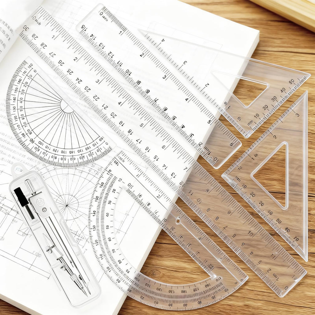 Premium clear plastic rulers in official packaging, ideal for geometry tasks. Available at Curat Cart for precise measurements.