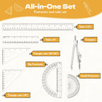 Geometry Set with clear plastic rulers and protractors, 100% Authentic, available in India at Curat Cart.