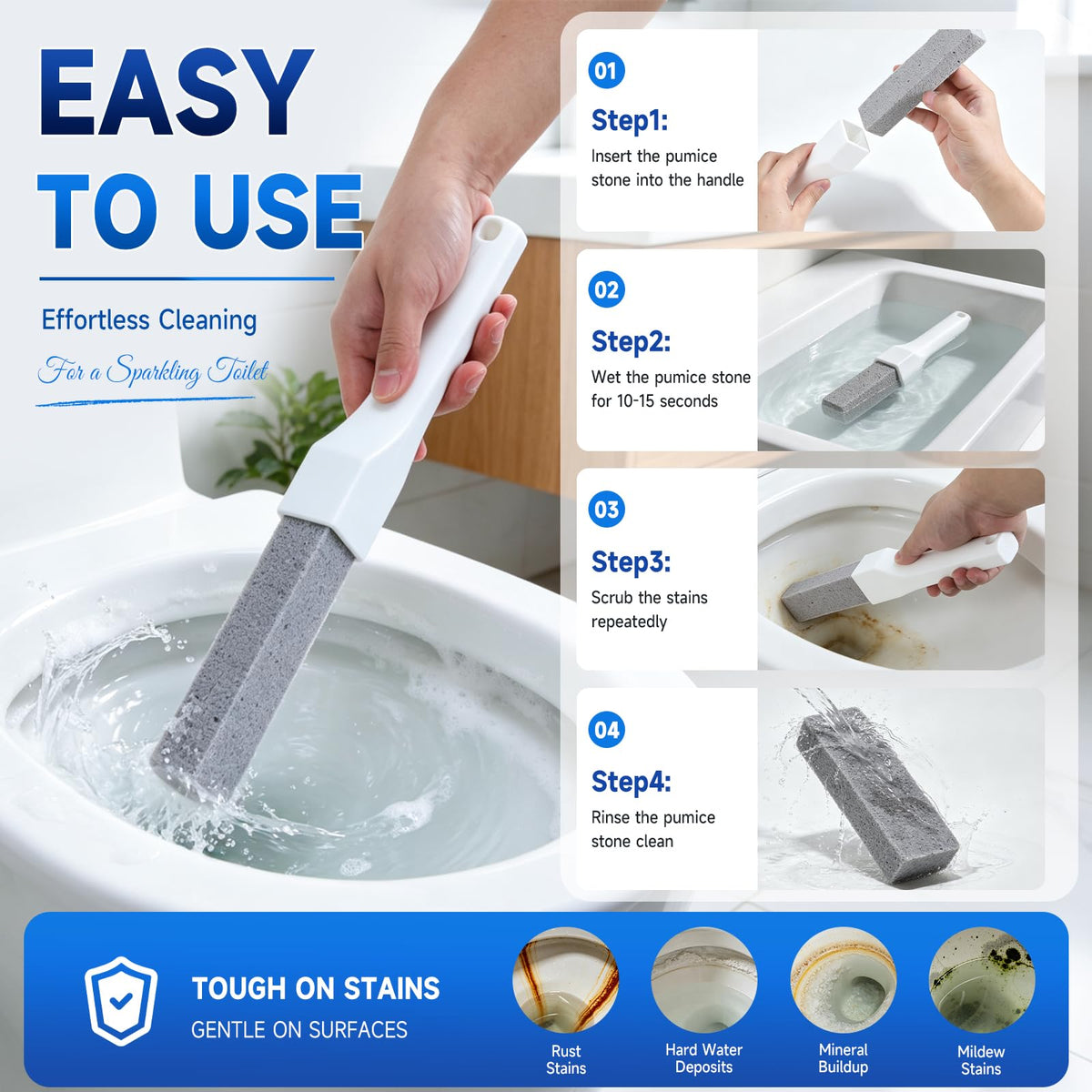 Effortlessly clean your toilet with the Pumice Stone Toilet Bowl Cleaner. High-quality design ensures effective stain removal. Available at Curat Cart.