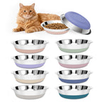 Premium imported stainless steel cat bowls in various colors, perfect for discerning pet owners at Curat Cart.
