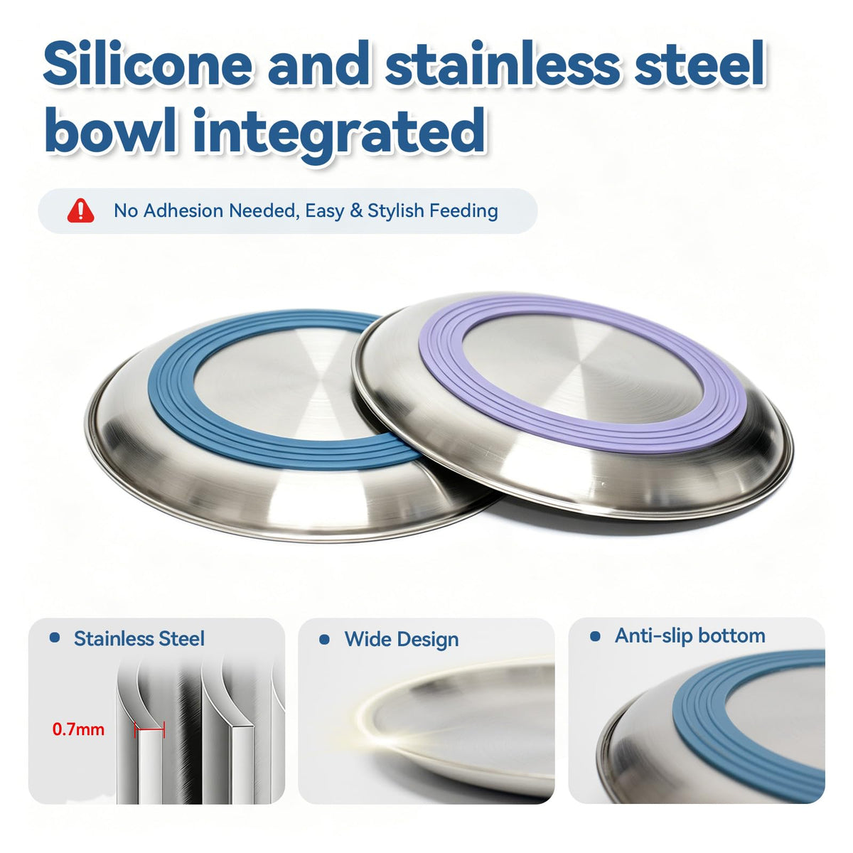 Stylish stainless steel cat food bowls with anti-slip bottoms, 100% Authentic and available in India at Curat Cart.