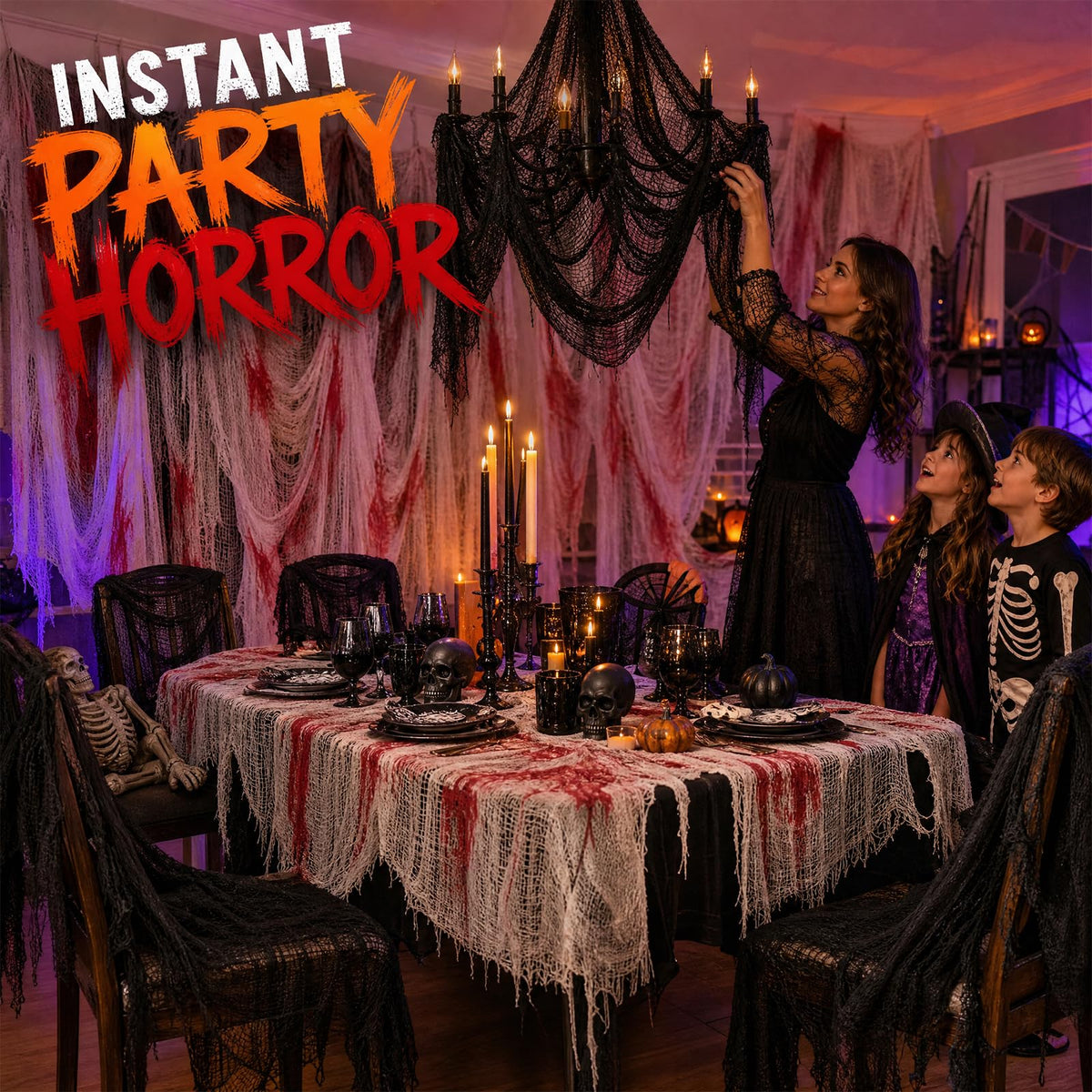 6Pcs Halloween Creepy Cloth 30×72inch, Scary Halloween Fabric Gauze, 2Pcs Blood 4Pcs Black Creepy Cloth for Yard, Doorway, Haunted House Party