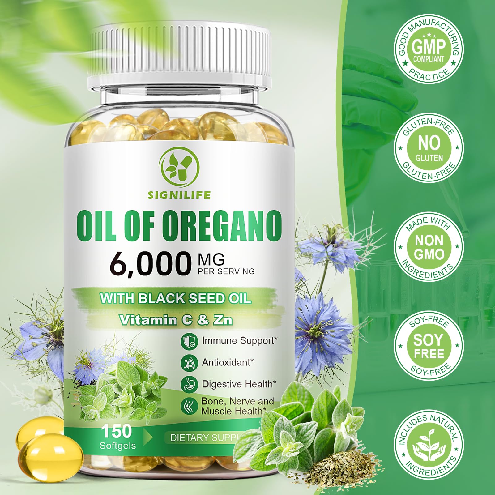 Oil of Oregano with Black Seed Oil, 6000mg/Serving, 150 Softgels | Oregano Oil Capsules for Immune Support with High Carvacrol & Thymoquinone, Antioxidant, Non-GMO, Gluten Free